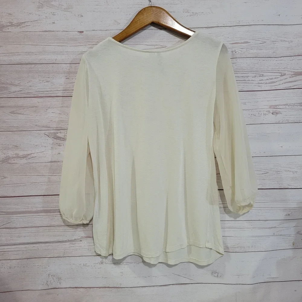 Lauren Conrad Top Womens Small Ivory Sheer Chiffon Sleeve Crochet Lace Collar